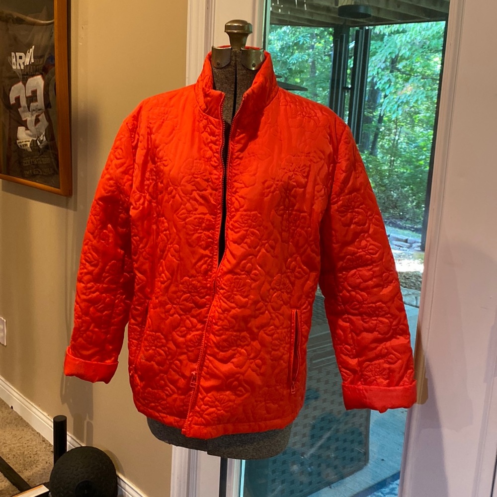 Chicos Red quilted jacket.